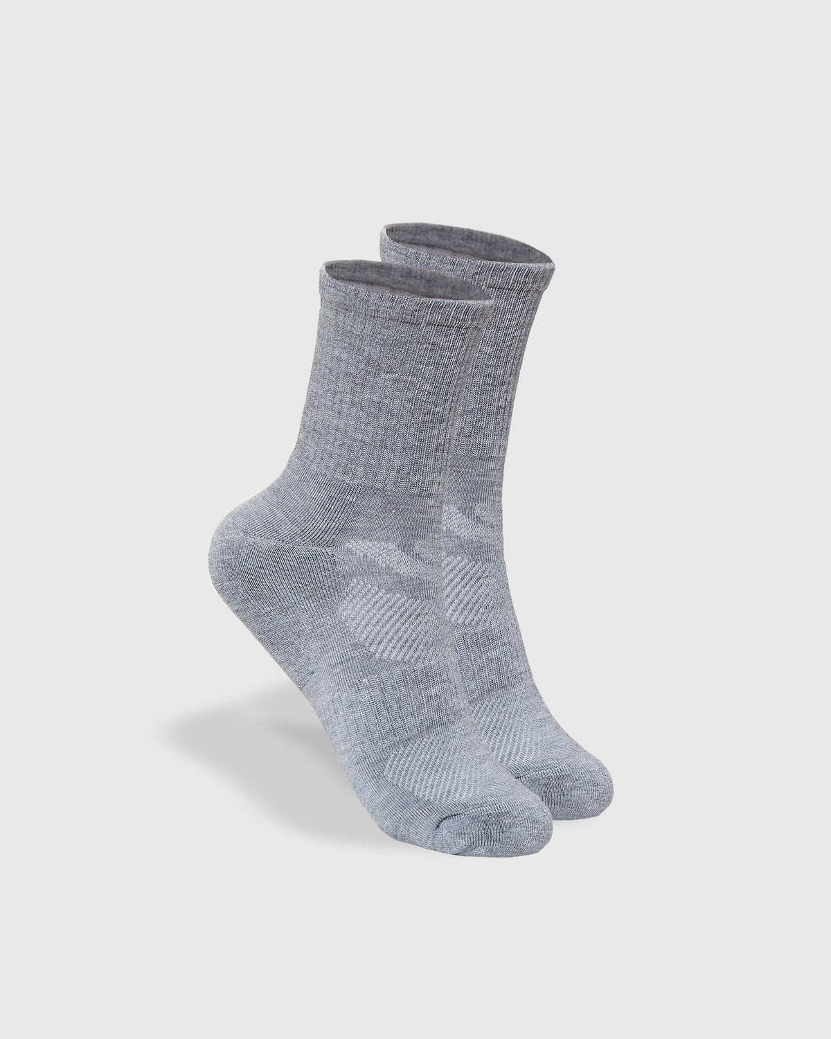 Heather Gray Half Crew Socks 3-Pack displayed upright, showcasing knit texture.
