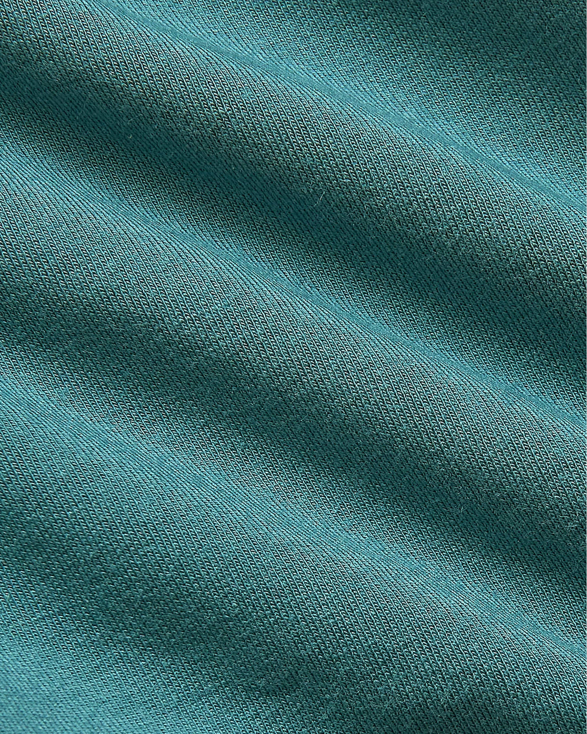 Womens Stormcloud Slouch Pullover Crew, teal-green knit fabric, close-up stitch.