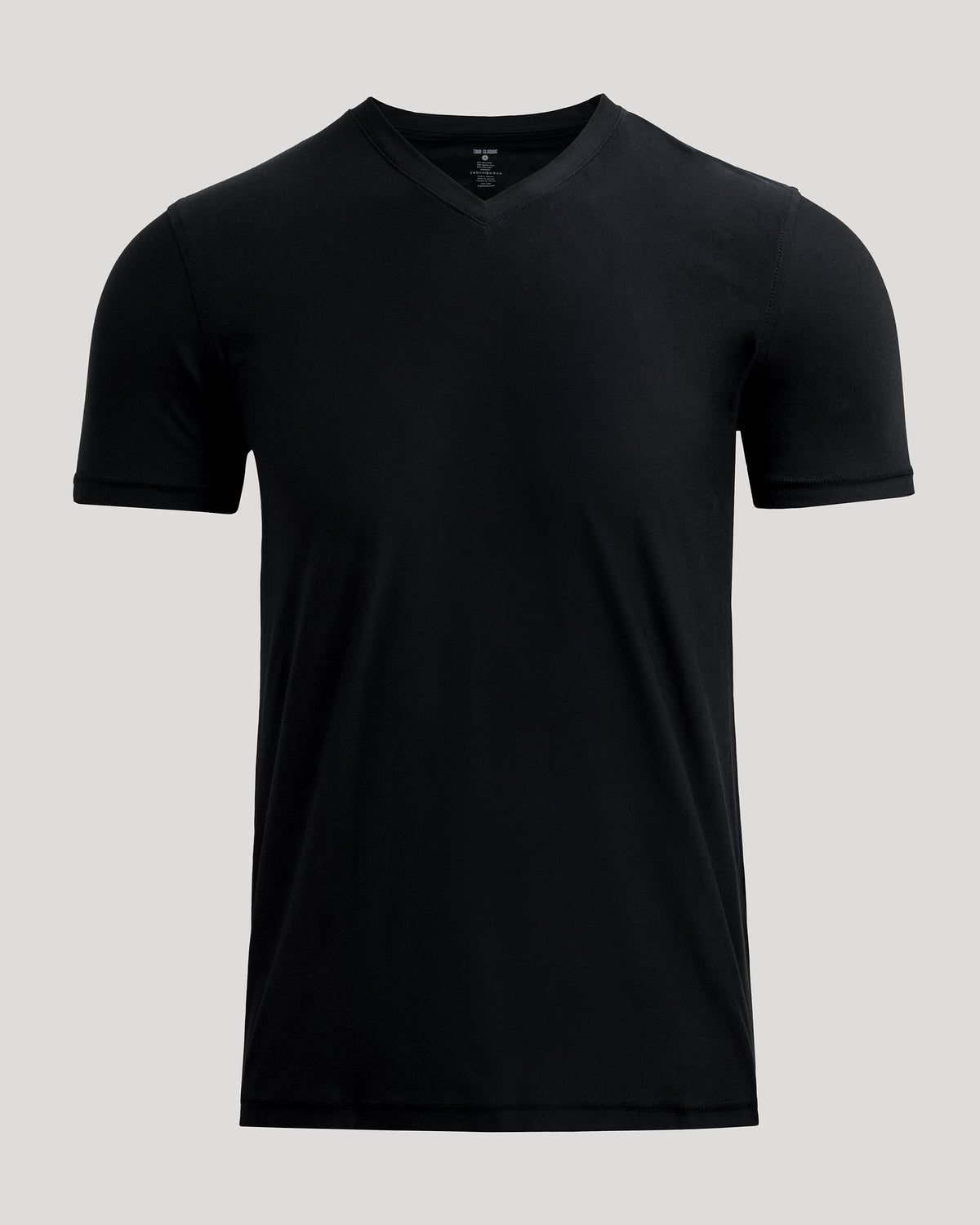 Black Active V-Neck T-shirt, short-sleeved, laid flat, no logos.
