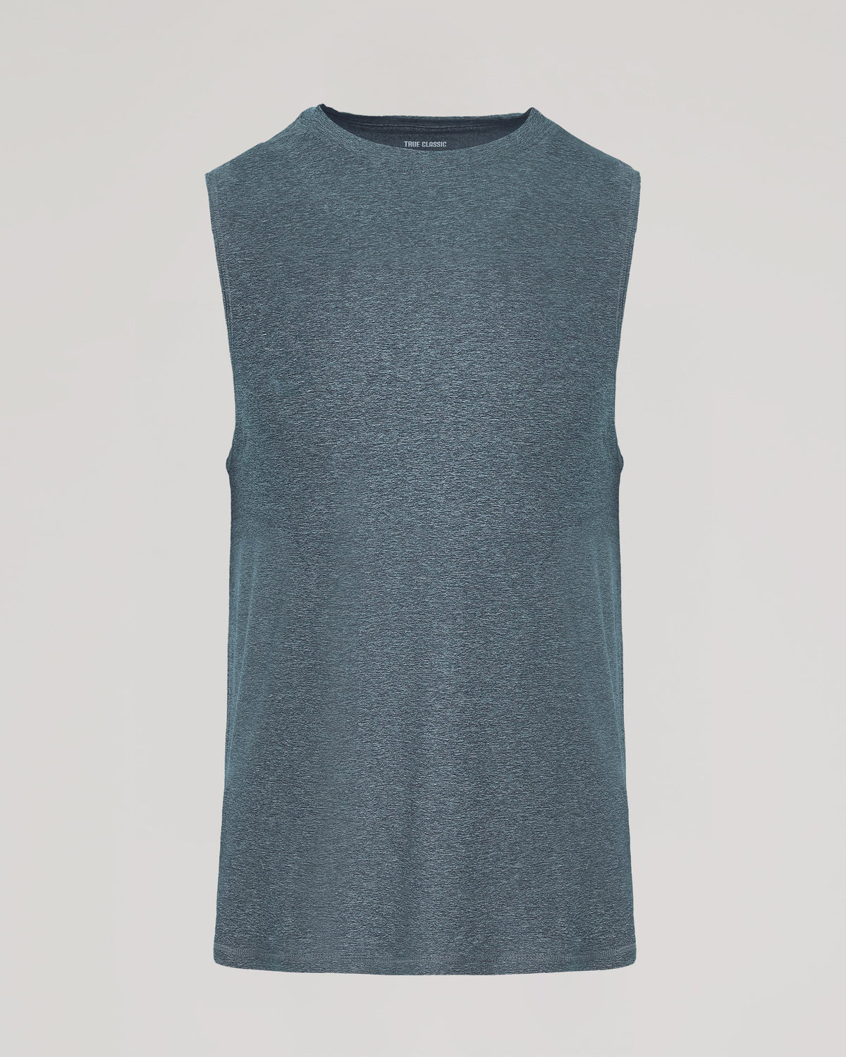 Heather Navy Sleeveless Active Muscle Tee on neutral backdrop.