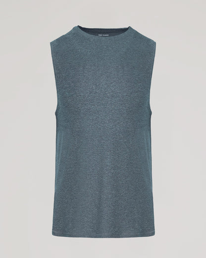 Heather Navy Sleeveless Active Muscle Tee on neutral backdrop.