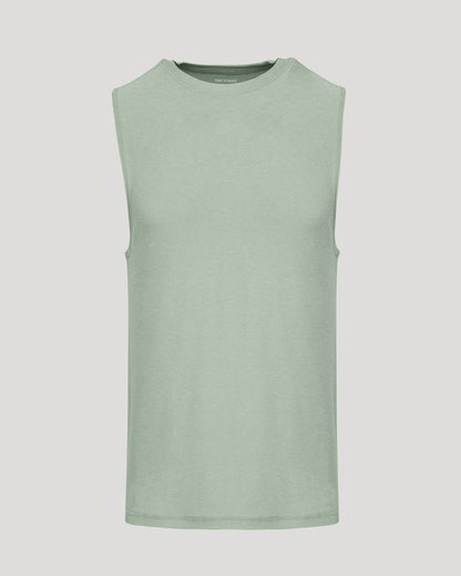 Lichen Sleeveless Active Muscle Tee, light sage-green, relaxed fit, crew-neck.