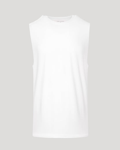 White Sleeveless Active Muscle Tee displayed on a plain background.