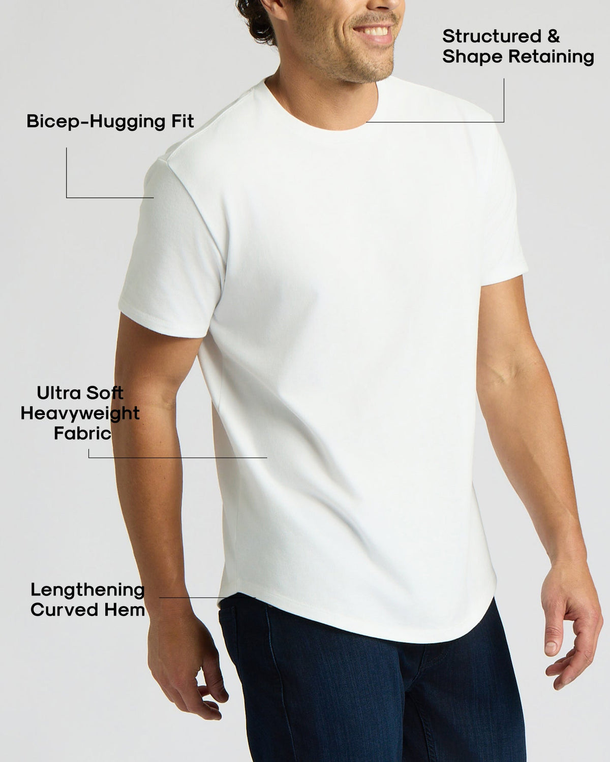 All White Heavyweight Curved Hem Crew 3-Pack