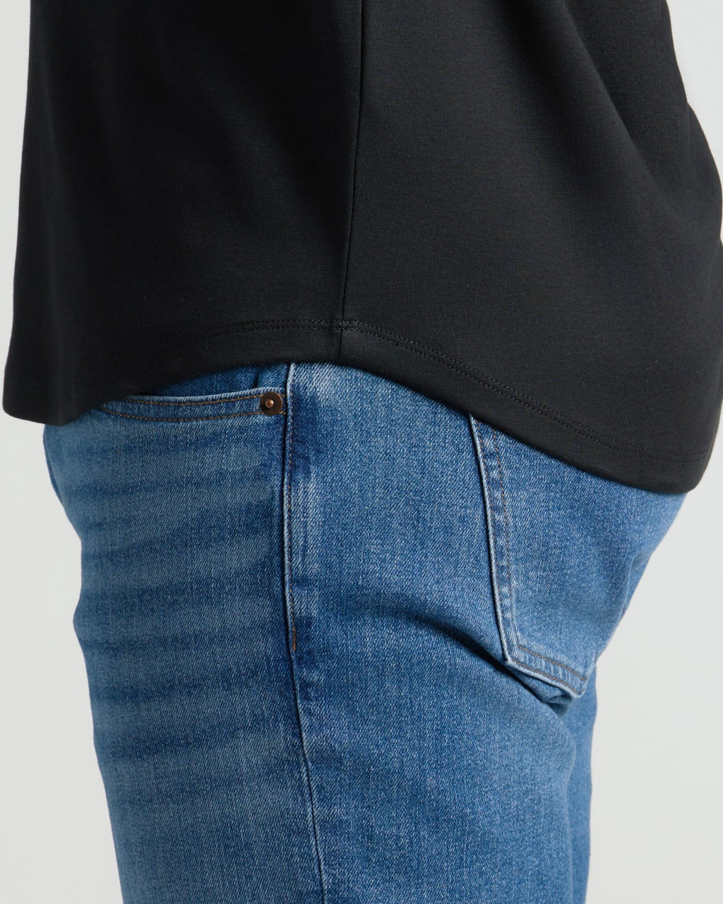 Black Pima Cotton Blend Curved Hem Crew