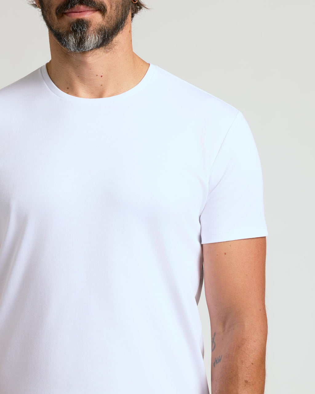 White Pima Cotton Blend Curved Hem Crew