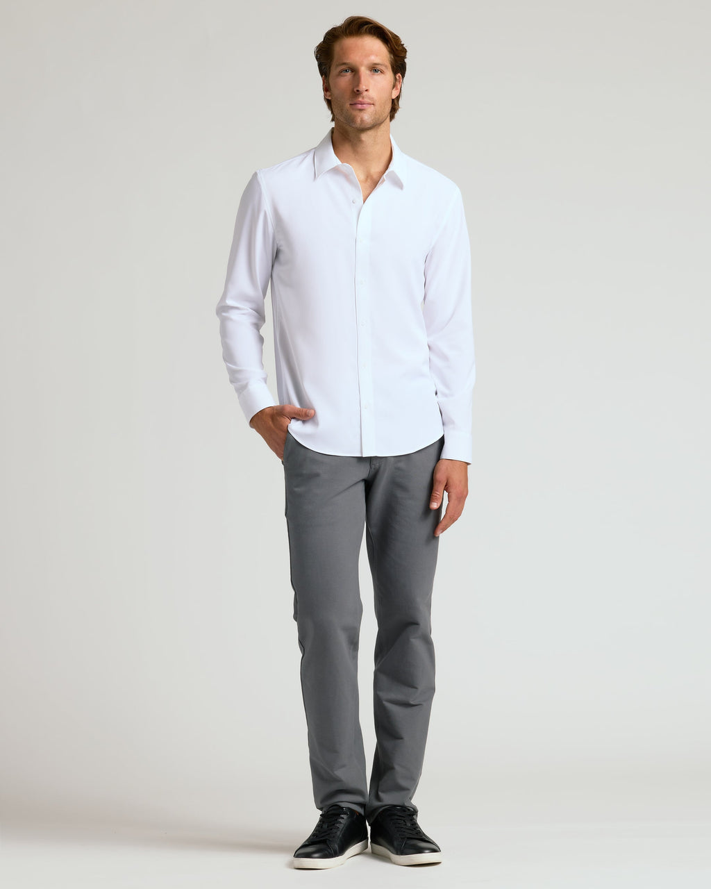 White Performance Long Sleeve Dress Shirt