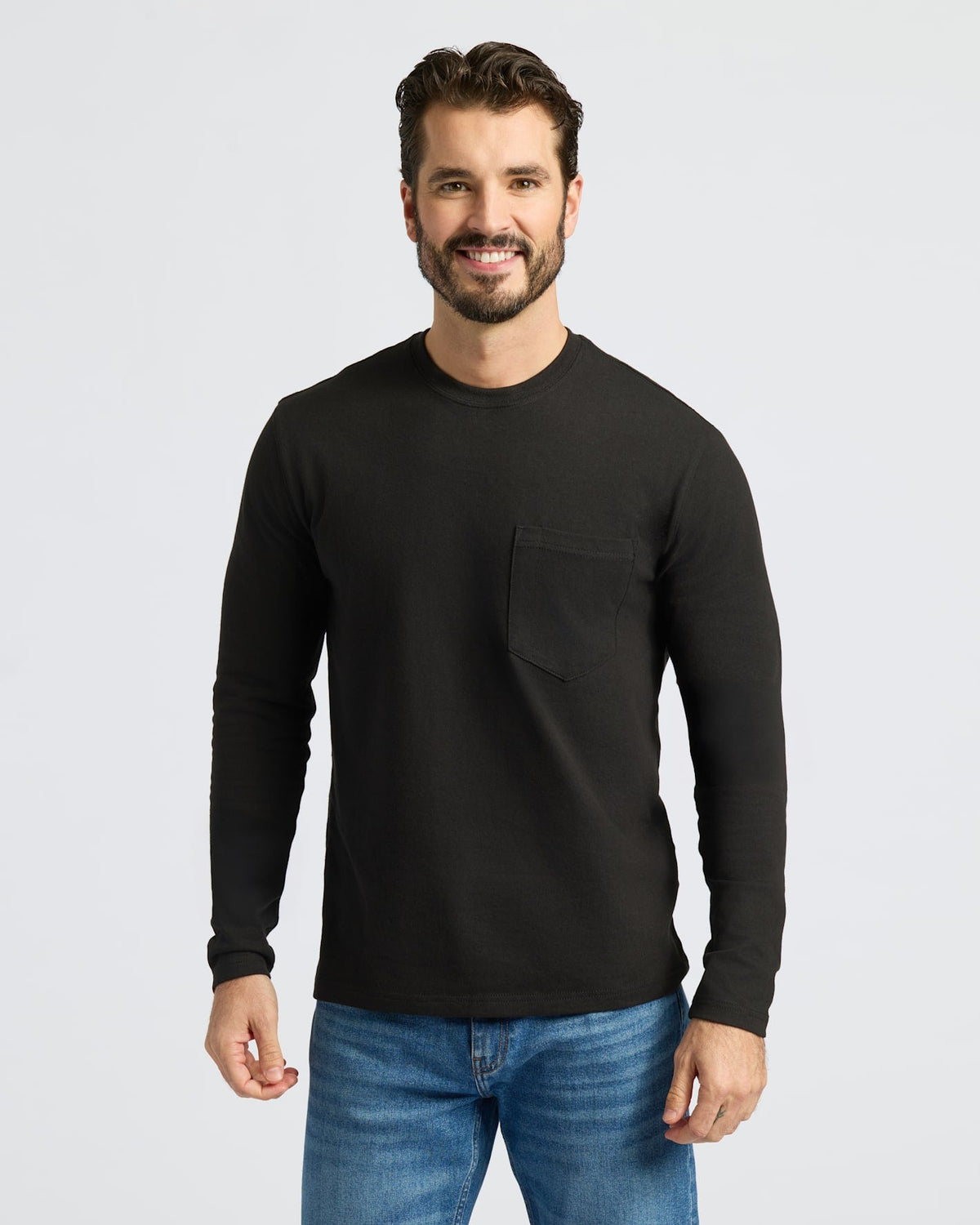 Black & Navy Heavyweight Long Sleeve Pocket Crew 4-Pack