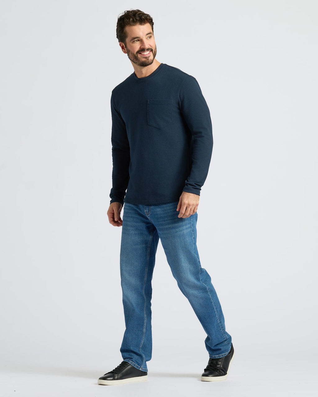 Black & Navy Heavyweight Long Sleeve Pocket Crew 2-PacK