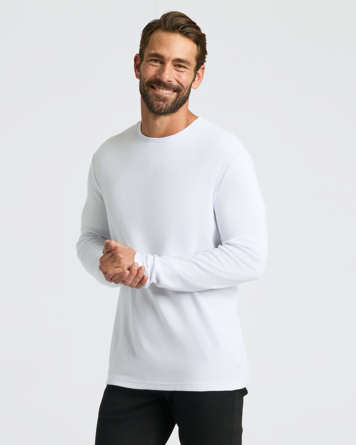 White Waffle Long Sleeve Crew Neck