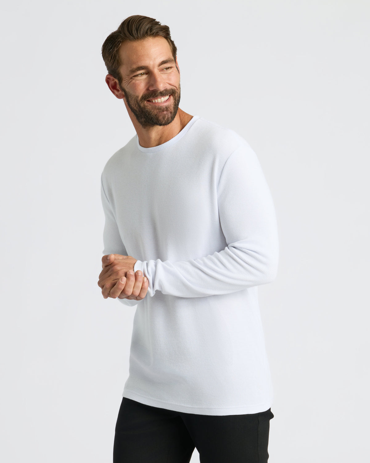White Waffle Long Sleeve Crew Neck