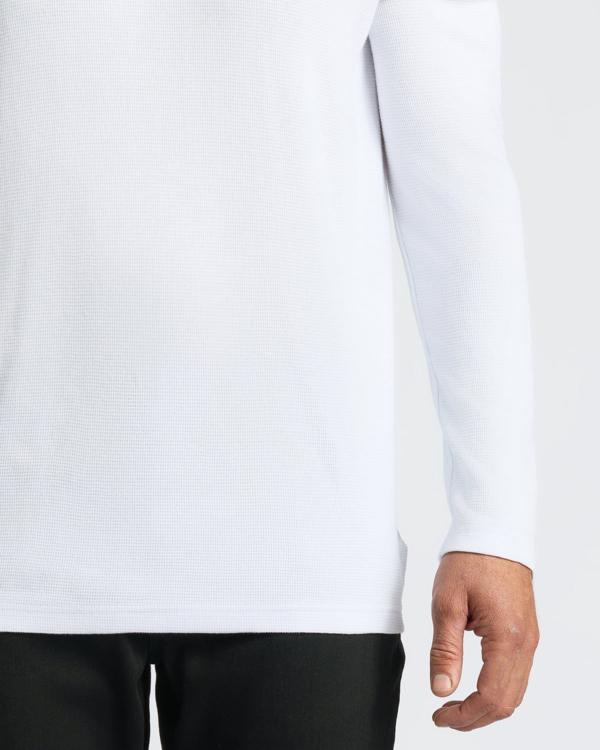 White Waffle Long Sleeve Crew Neck